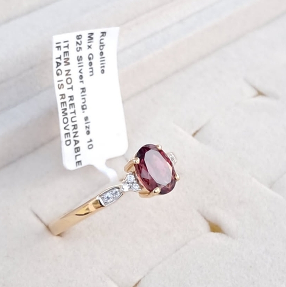 Ouro Fino Rubellite & Genuine Moissanite Ring in 14k YG Vermeil. - Picture 3 of 9
